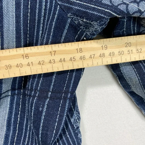 MARITHE FRANCOIS Womens Denim Jacket Blue Striped‎ Dragon Print Cropped Size XL - Picture 7 of 9